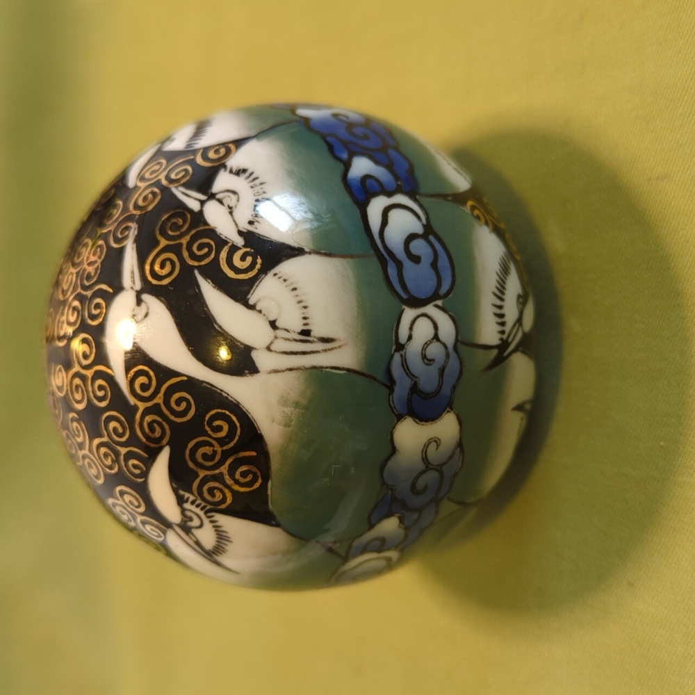 Handpainted Decorative Japanese Ball with Crane and Clouds